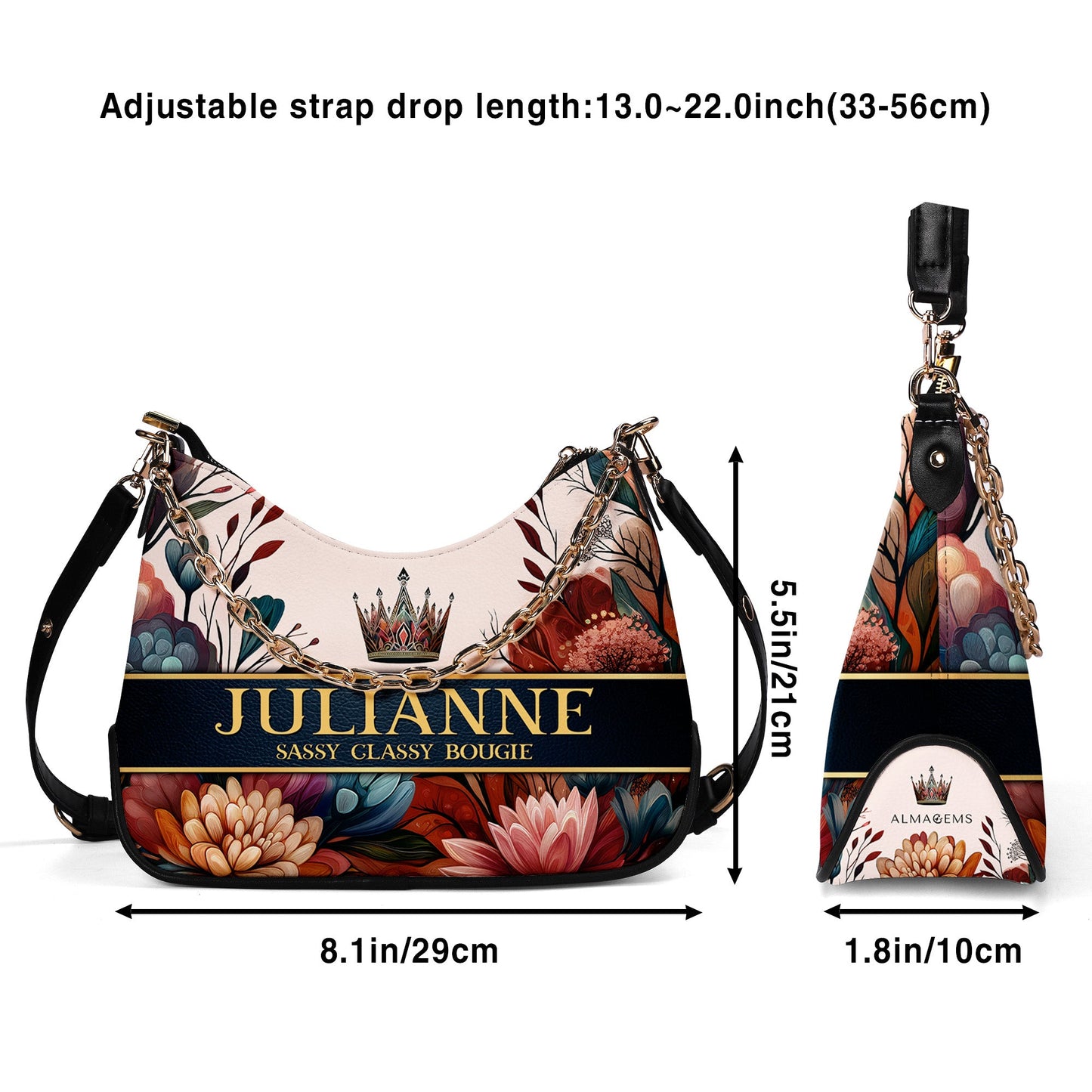 Queen Flowers - Personalized Custom Chain Crossbody Handbag - Q02FCH